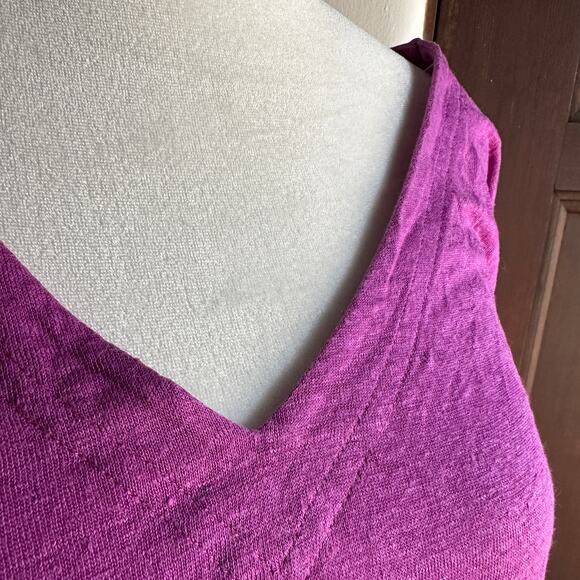 CHICO'S |  Purple Linen Blend V Neck T-Shirt - Size 1 / US Size Medium - Picture 2 of 4